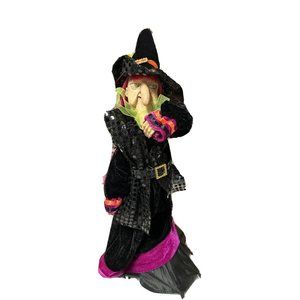 Cackling Witch Pink Hair Halloween Decor On Umbrella Stand Black Purple
